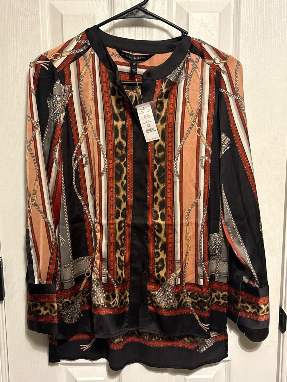NWT WhiteHouse black market Women’s Black & Rust Print Long-Sleeve Blouse Jacket